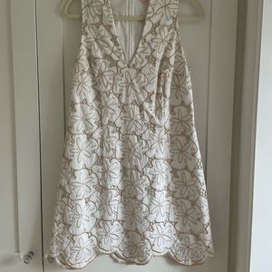 Lilly Pulitzer white with gold embroidery sand dollar dress size 10
